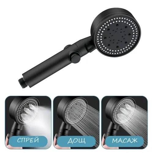 Лійка для душу Shower set AND, 6 режимів, з кнопкою стоп і самоочисним отвором, чорна душова насадка - фото 10