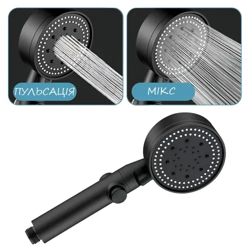 Лійка для душу Shower set AND, 6 режимів, з кнопкою стоп і самоочисним отвором, чорна душова насадка - фото 12