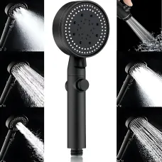 Лейка для душа Shower set AND, 6 режимов, с кнопкой стоп и самоочищающимся отверстием, черная душевая насадка