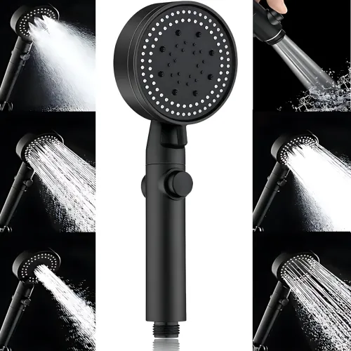 Лійка для душу Shower set AND, 6 режимів, з кнопкою стоп і самоочисним отвором, чорна душова насадка