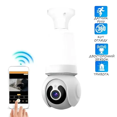 WiFi камера в патрон E27, камера Panda Eyes Q26 с датчиком движения, лампой, ночной съемкой и микрофоном - фото 4
