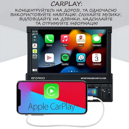 Автомагнитола 1DIN Android 9.0, 7 сенсорный экран, Wi-Fi, BT, 2+32 GB, Carplay, AHD, SRC - фото 6