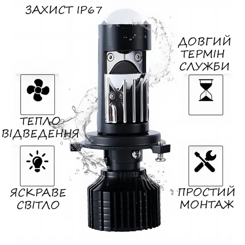 Светодиодные автомобильные лампы Y10 H4, авто LED лампа 70W, диаметр линзы 25 мм, белый свет 6000к, 9-16 В - фото 8