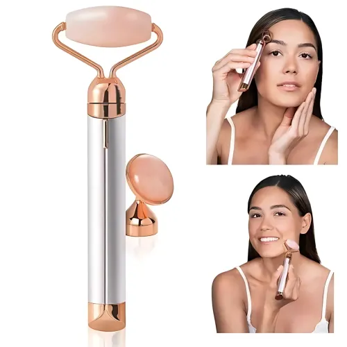 Вібромасажер для обличчя Flawless Contour, масажний контурний кварцовий ролик для обличчя з 2 насадками - фото 14