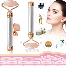 Вибромассажер для лица Flawless Contour, массажный контурный кварцевый ролик для лица с 2 насадками