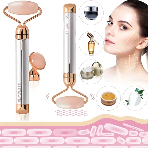Вібромасажер для обличчя Flawless Contour, масажний контурний кварцовий ролик для обличчя з 2 насадками