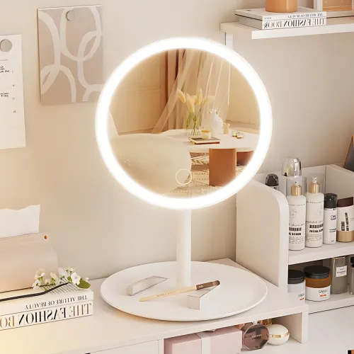 Косметическое зеркало с LED подсветкой, со встроенным аккумулятором, круглое зеркало для макияжа, белое - фото 16
