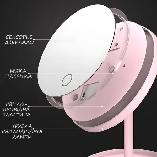 Косметическое зеркало с LED подсветкой, со встроенным аккумулятором, круглое зеркало для макияжа, белое - фото 12