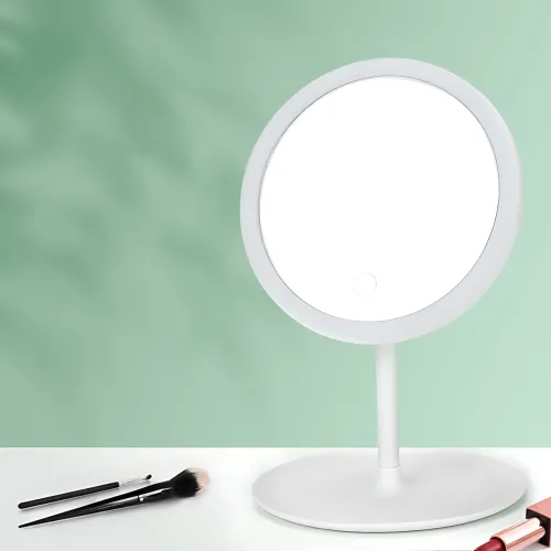 Косметическое зеркало с LED подсветкой, со встроенным аккумулятором, круглое зеркало для макияжа, белое - фото 18