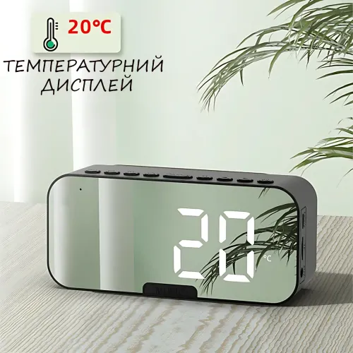 Зеркальная мобильная колонка с часами Q5 BT, 3W, Bluetooth, 2000 мАч, ЖК-дисплей, FM-радио, будильник, TF - фото 10