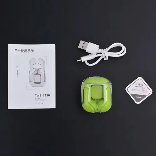 Бездротові навушники Bluetooth ultrapods з мікрофоном, 250 мА·год, сумісні з Android і Apple, діапазон 10 м Зелений - фото 18