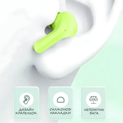 Бездротові навушники Bluetooth ultrapods з мікрофоном, 250 мА·год, сумісні з Android і Apple, діапазон 10 м Зелений - фото 4