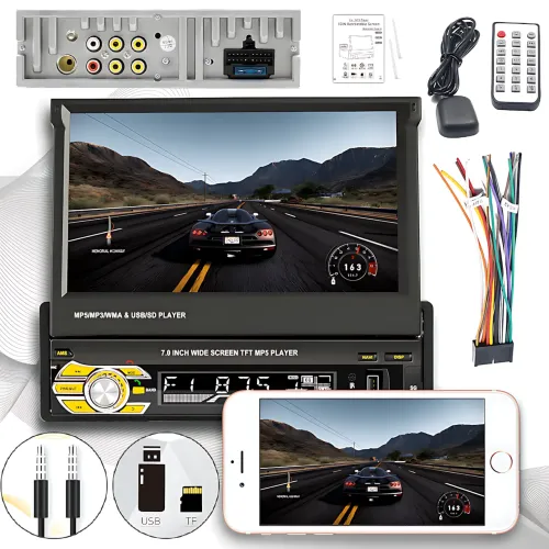 Авто магнитола SWM 9612G с выдвижным экраном 7'', Bluetooth Car Stereo, 1DIN, с камерой заднего вида