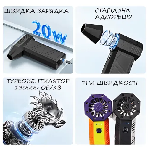Портативный автомобильный турбовентилятор TurboAir 130000 об/мин с аккумулятором 8000 мАч для удаления пыли - фото 4