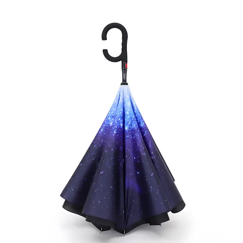 Зонтик обратной сборки up-brella космос, зонт от дождя и солнца Звездное небо с длинной ручкой - фото 6