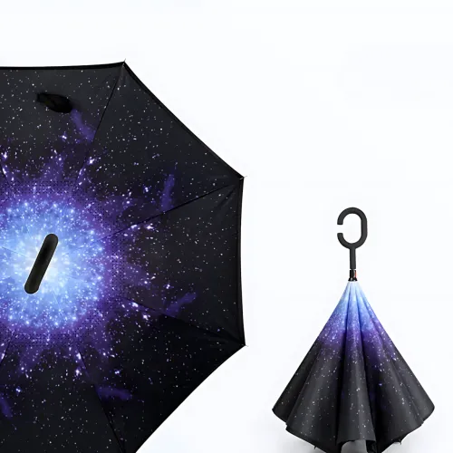 Зонтик обратной сборки up-brella космос, зонт от дождя и солнца Звездное небо с длинной ручкой - фото 4