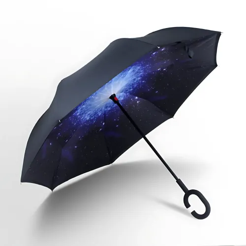 Зонтик обратной сборки up-brella космос, зонт от дождя и солнца Звездное небо с длинной ручкой - фото 2