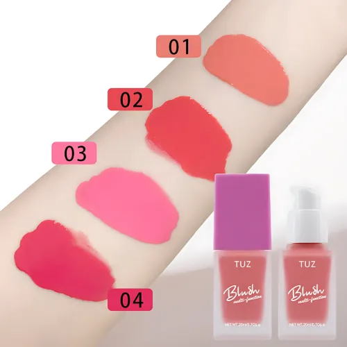 Кремовый мультитаскер TUZ Liquid Blush Brightens, с матовым финишем, водонепроницаемый, 20 мл, 4 оттенка Красно-розовый - фото 10