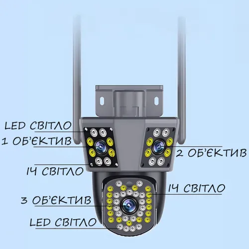 Уличная Wi-Fi камера видеонаблюдения 360°, 4MPx+4MPx+4MPx, 3 объектива, отслеживание движения, дуплекс - фото 12