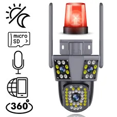 Уличная Wi-Fi камера видеонаблюдения 360°, 4MPx+4MPx+4MPx, 3 объектива, отслеживание движения, дуплекс