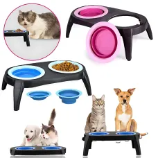 Миска двойная на складной подставке для собак и кошек Pet Bowl Set на антискользящих ножках, 500 мл