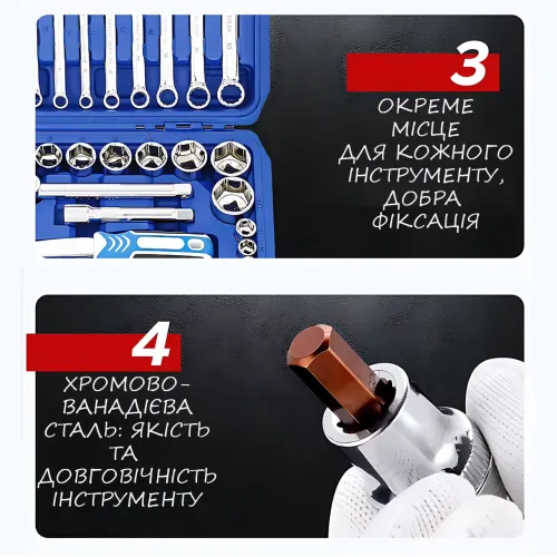 Набор инструментов 216 предметов, набор головок и трещоток TL0216, 1/4 (6.3 мм), 3/8 (10 мм), 1/2 (12.5 мм) - фото 14
