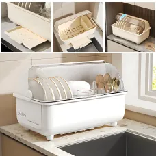 Сушилка для хранения посуды Dish Storage, пылезащитная кухонная сушка с крышкой, поддоном для воды, белый