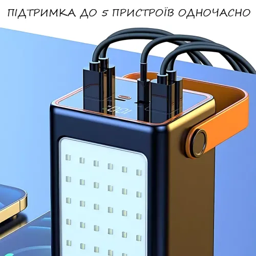 Power Bank 100 000 MAH, портативное зарядное YM-655 с быстрой зарядкой, 4 USB и ярким фонарем, белый - фото 6