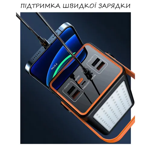 Power Bank 100 000 MAH, портативное зарядное YM-655 с быстрой зарядкой, 4 USB и ярким фонарем, белый - фото 7