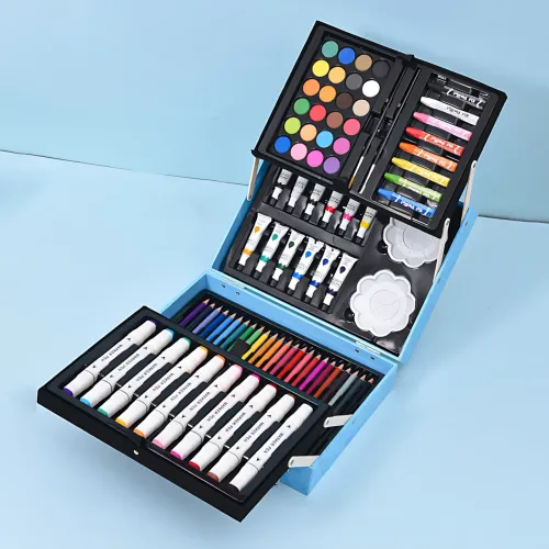 Набір для малювання Art Set, олівці, маркери, фарби в пластиковому блакитному валізці, 82 предмети - фото 3