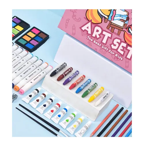 Набір для малювання Art Set, олівці, маркери, фарби в пластиковій рожевій валізці, 82 предмети - фото 6