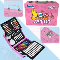 Набор для рисования Art Set, карандаши, маркеры, краски в пластиковом розовом чемоданчике, 82 предмета