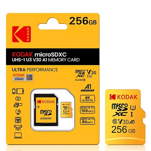 Высокоскоростная карта памяти microSD Kodak 256 GB class 10 с адаптером - фото 9