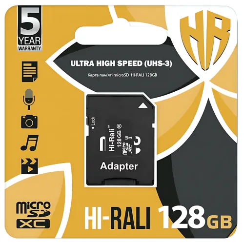 Карта памяти Hi-Rali MicroSDXC & Adapter, интерфейс UHS-3, скорость Class 10, объем 128Gb, Black - фото 4