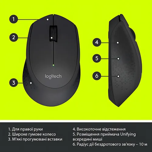 Мишка бездротова LOGITECH M280 Comfort Plus у блістері, 1000 dpi, чорний - фото 7