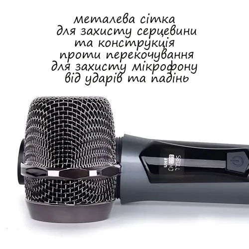 Мікрофон бездротовий із караоке, Bluetooth-мікрофон UHF TTD-M10 з дальністю дії до 50 м, сірий - фото 6