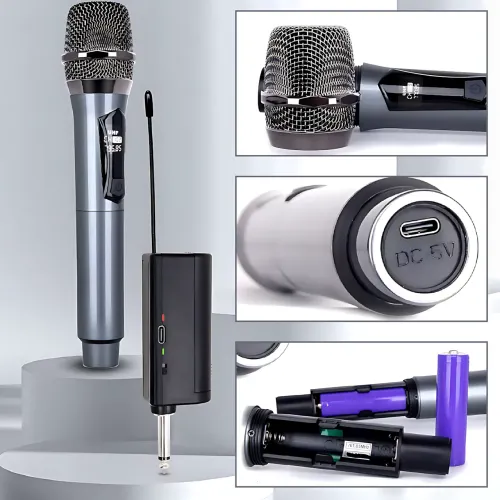 Мікрофон бездротовий із караоке, Bluetooth-мікрофон UHF TTD-M10 з дальністю дії до 50 м, сірий