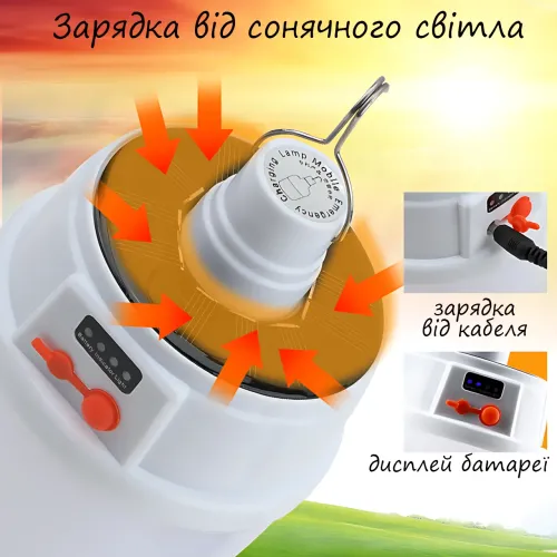Аккумуляторный фонарь BL-2022, лампа для кемпинга с солнечной панелью и влагозащитой, 6 Вт, 5 режимов работы - фото 6