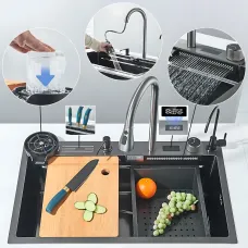 Многофункциональная кухонная мойка с гибким краном, регулятором температуры, питьевым краном, мойкой стаканов