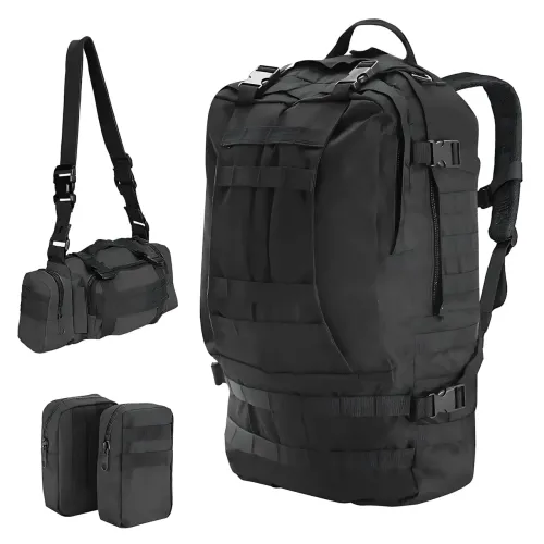 Тактический рюкзак с подсумками B08, туристический военный рюкзак molle 55 литров, 55х40х25 см, черный оксфорд - фото 9