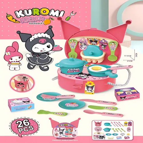 Детский набор игрушечной кухонной посуды Kuromi, 26 предметов, игровой набор Кухня в чемодане, розовый - фото 3