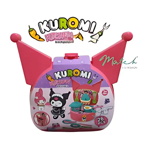 Детский набор игрушечной кухонной посуды Kuromi, 26 предметов, игровой набор Кухня в чемодане, розовый - фото 6