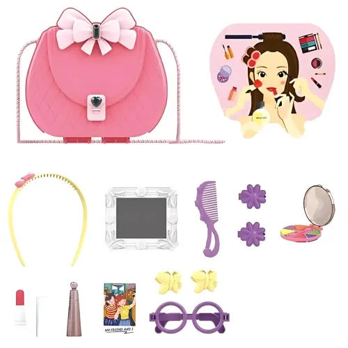 Детский косметический набор в розовой сумочке с зеркалом Kids Pretend Toy Bag, 16 предметов - фото 5