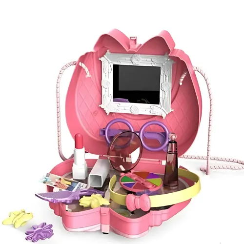 Детский косметический набор в розовой сумочке с зеркалом Kids Pretend Toy Bag, 16 предметов - фото 2