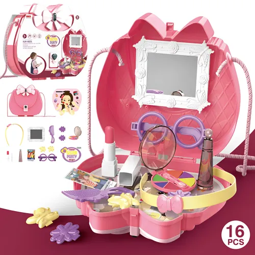 Детский косметический набор в розовой сумочке с зеркалом Kids Pretend Toy Bag, 16 предметов - фото 3