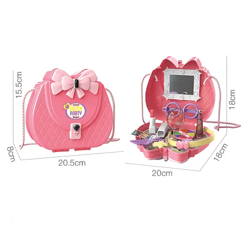 Детский косметический набор в розовой сумочке с зеркалом Kids Pretend Toy Bag, 16 предметов - фото 6