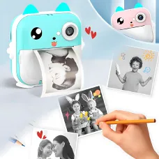 Детский фотоаппарат Острые ушки Q5 APP с экраном, моментальная печать фото, синий