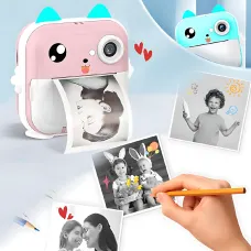 Детский фотоаппарат Острые ушки Q5 APP с экраном, моментальная печать фото, синий Розовый