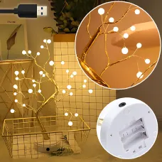 Настольный led светильник, ночник SFK-25 Жемчужное золотое дерево бонсай, работа от АА и USB, 50 см
