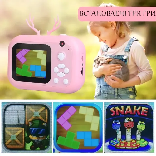 Детский фотоаппарат C11 Рожки с экраном моментальной печати черно-белых фото, с 3 играми Синий - фото 5